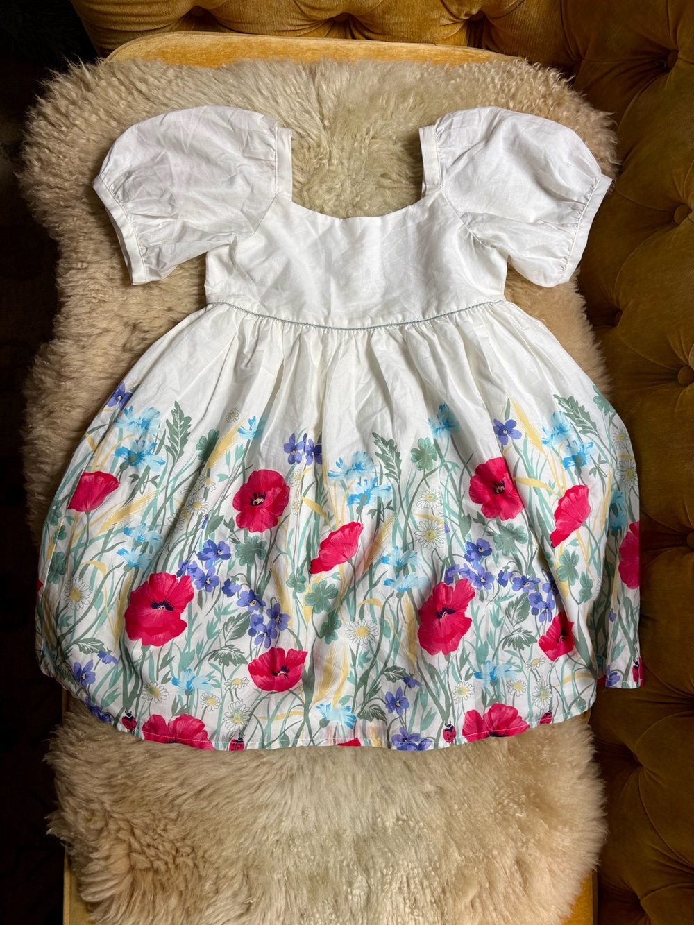 Janie and Jack White Floral Poppy Puff-Sleeve Dress NWOT 6